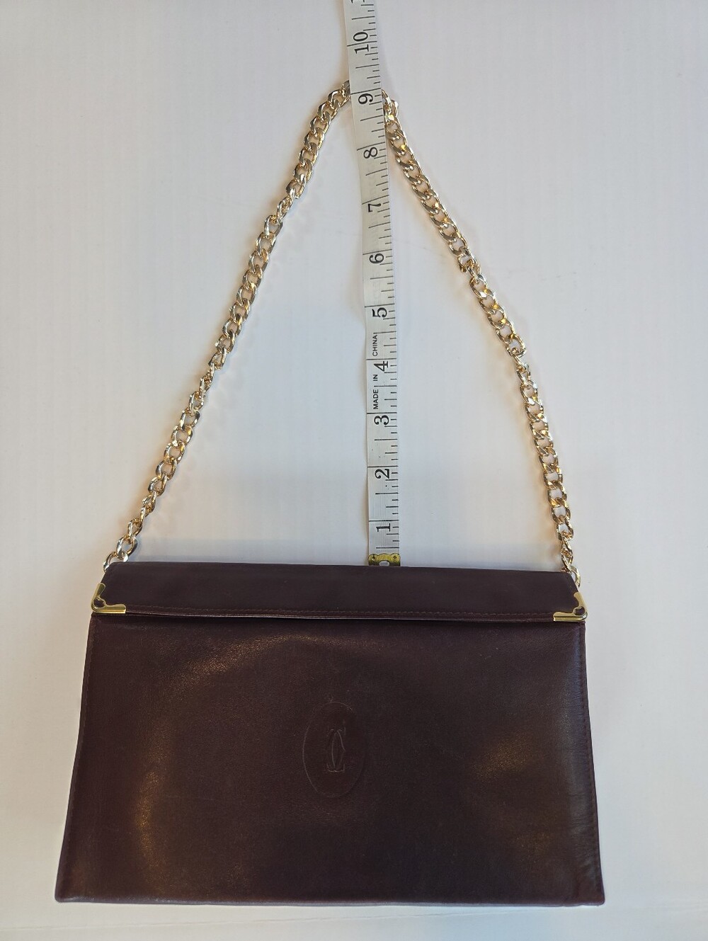 Cartier Must De Cartier Burgundy Leather Chain Pouch with Gold Trim Modified-COA - Picture 10 of 11